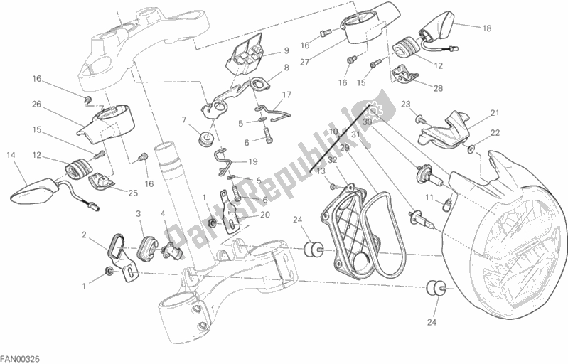 All parts for the Headlight of the Ducati Monster 1200 S 2020